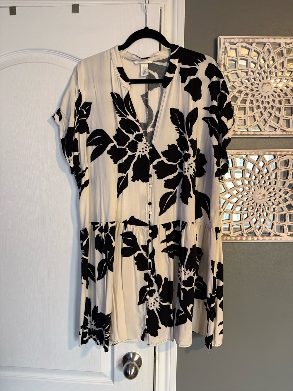 H&M White Dress with Bold Black Floral Print